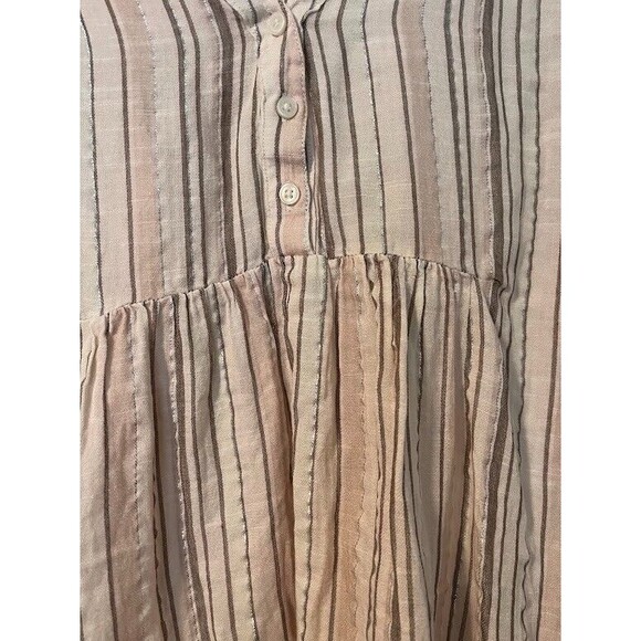 Lucky Brand Peasant Blouse M Cream Gray Silver Stripe Boho Chic Casual Top - Picture 4 of 5